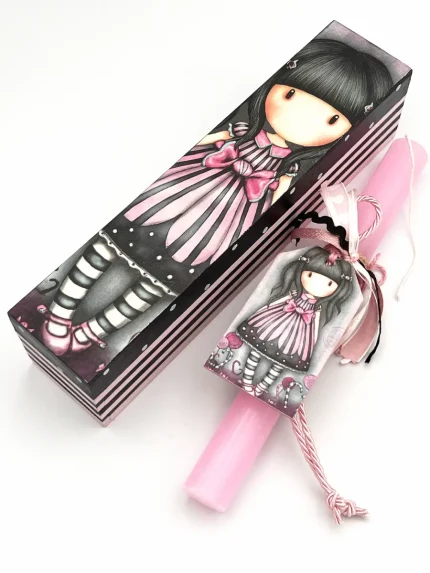 Χειροποίητη πασχαλινή λαμπάδα santoro black and pink για κορίτσια